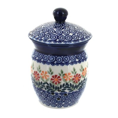 Blue Rose Polish Pottery Garden Bouquet Garlic Keeper