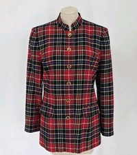 Vintage Doncaster Red Plaid Blazer Preppy Sz 8 Wool Blend