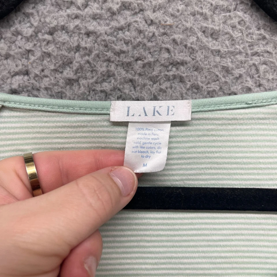 Conjunto de pijama Lake para mujer M verde a rayas pantalones de algodón Pima + Top Lounge Comfort Foto 4 de 4