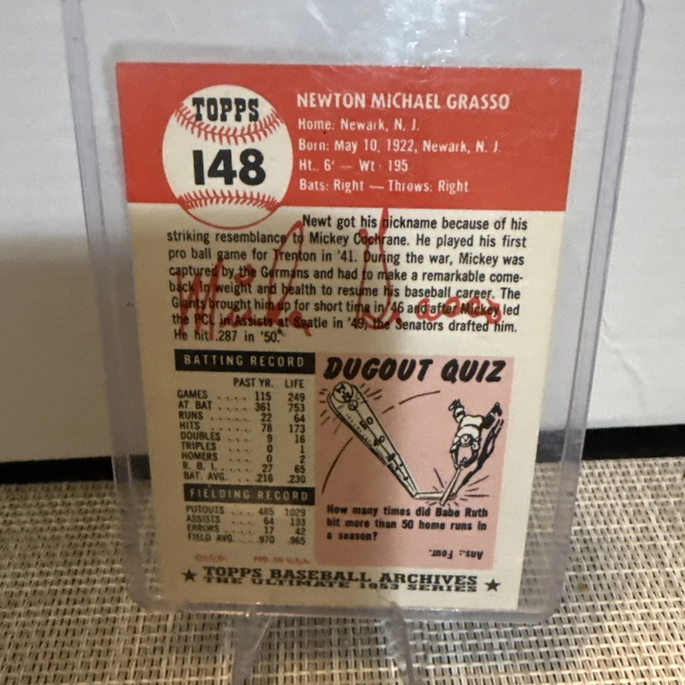 1953 Topps #148 Mickey Grasso Washingon Senators - Image 2 of 2