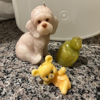 Vintage Poodle Dog 5.25 , Turtle 2.75 , & Bear 2  Sculptured Candles Tall