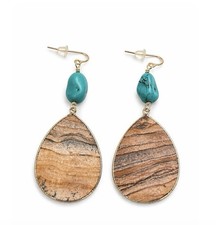 Southwestern Authentic Turquoise  Gold Tone Earrings Beach Boho Western