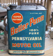 dated 1935 BETTER PENN 2500 MILE MOTOR OIL Old Butler PA 2 gallon Metal Can