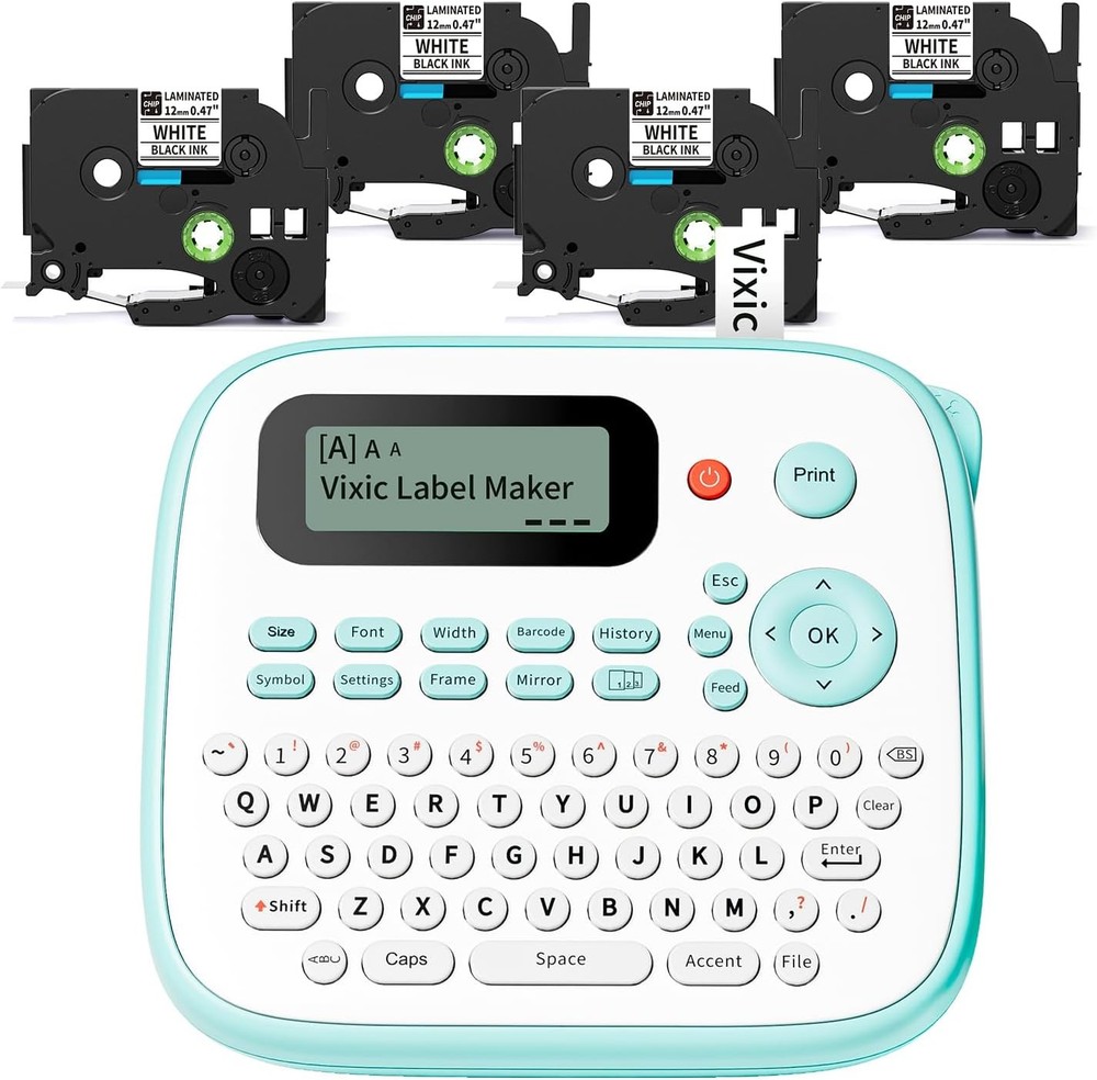 D210S Label Maker Machine with 4 Labels 6.5x5.8x2.5 Inch in Green