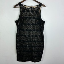 LOFT Crochet Knit Sheath Dress Women 12 Black Lined Sleeveless Keyhole Party