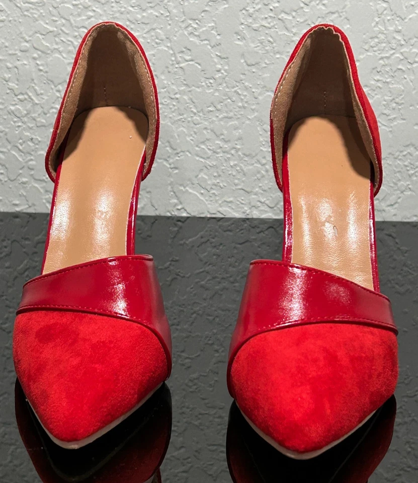 Elegantes zapatos de salón d'Orsay de gamuza y PU con punta talla 39. Tacón alto. Color rojo Foto 3 de 4