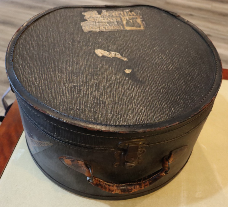 Antique Black Leather Luggage Bag w/ Old University of Kentucky Labels