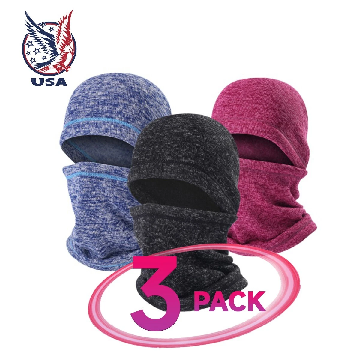 3 Pack Winter Balaclava Ski Masks Knitting Thermal Full Face Mask Windproof Neck