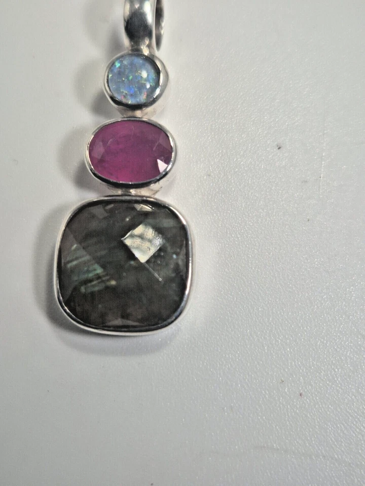 Anhänger Opal Rubin Labradorit Silber 925 Unikat 103 - Bild 4 von 4