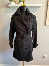 Burberry Brit Women's Black Double Breasted Rain Trench Coat Size Small Petite