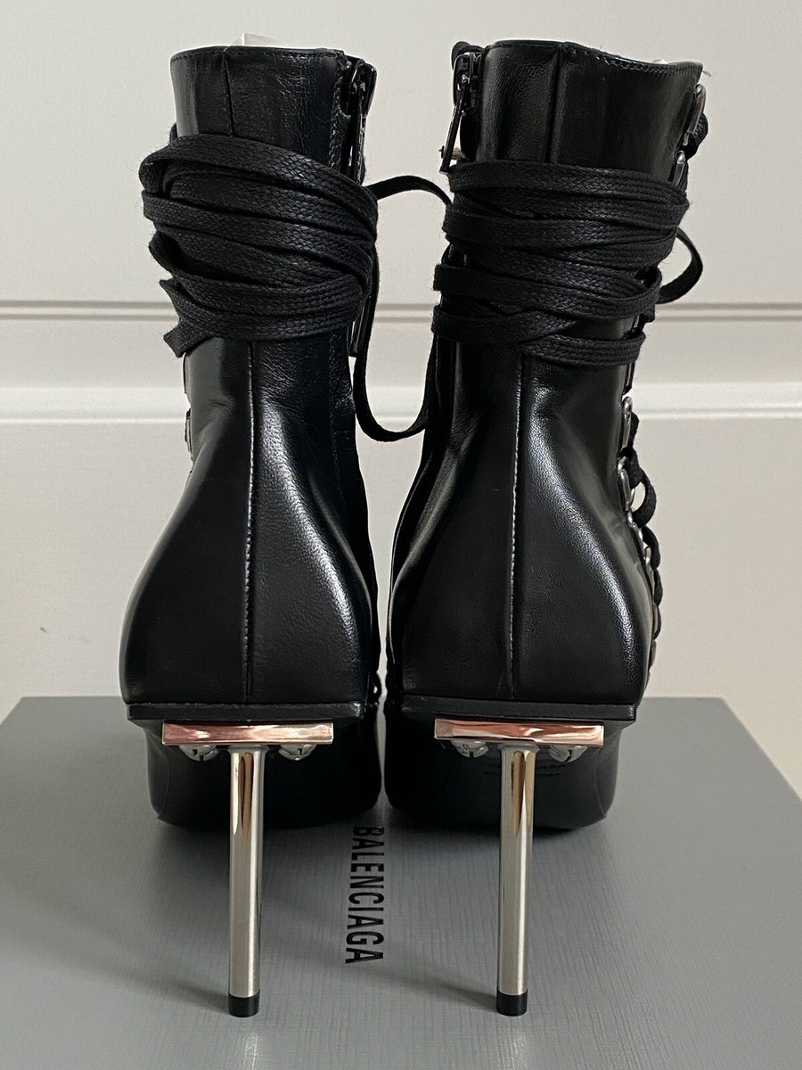 NIB Balenciaga Corset Knife Lace Up Black Leather Pointed