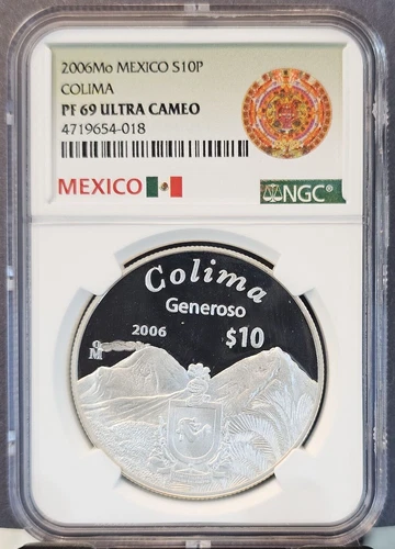 2006 MEXICO SILVER 10 PESOS S10P COLIMA NGC PF 69 ULTRA CAMEO RARE LOW MINTAGE
