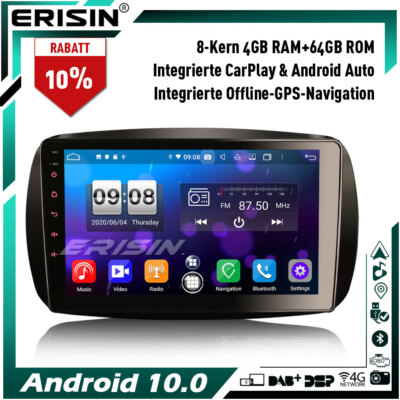 8-Kern 9'' DSP Android 10 DAB+ Autoradio GPS CarPlay Navi Für Mercedes-Benz Smart