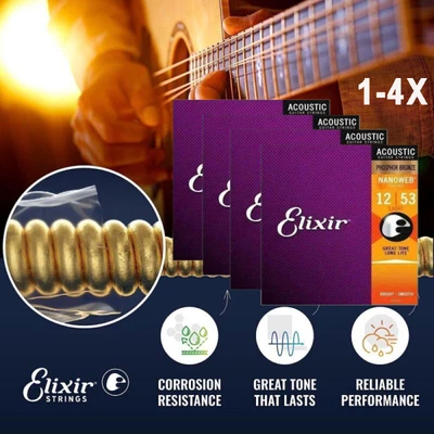 ELIXIR 1-4x 6 Saiten Elixier Akustikgitarrensaiten Nanoweb Phosphor Bronze 12-53 16052