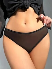 XL Black Sheer Stretch Mesh Ladies High Cut Leg Sexy  Panty Briefs Knickers K36Q