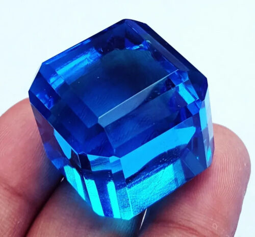 Certified Natural 145.95 Ct Brazilian A+Blue Color Topaz Cube Cut Loose Gemstone - Afbeelding 1 van 7