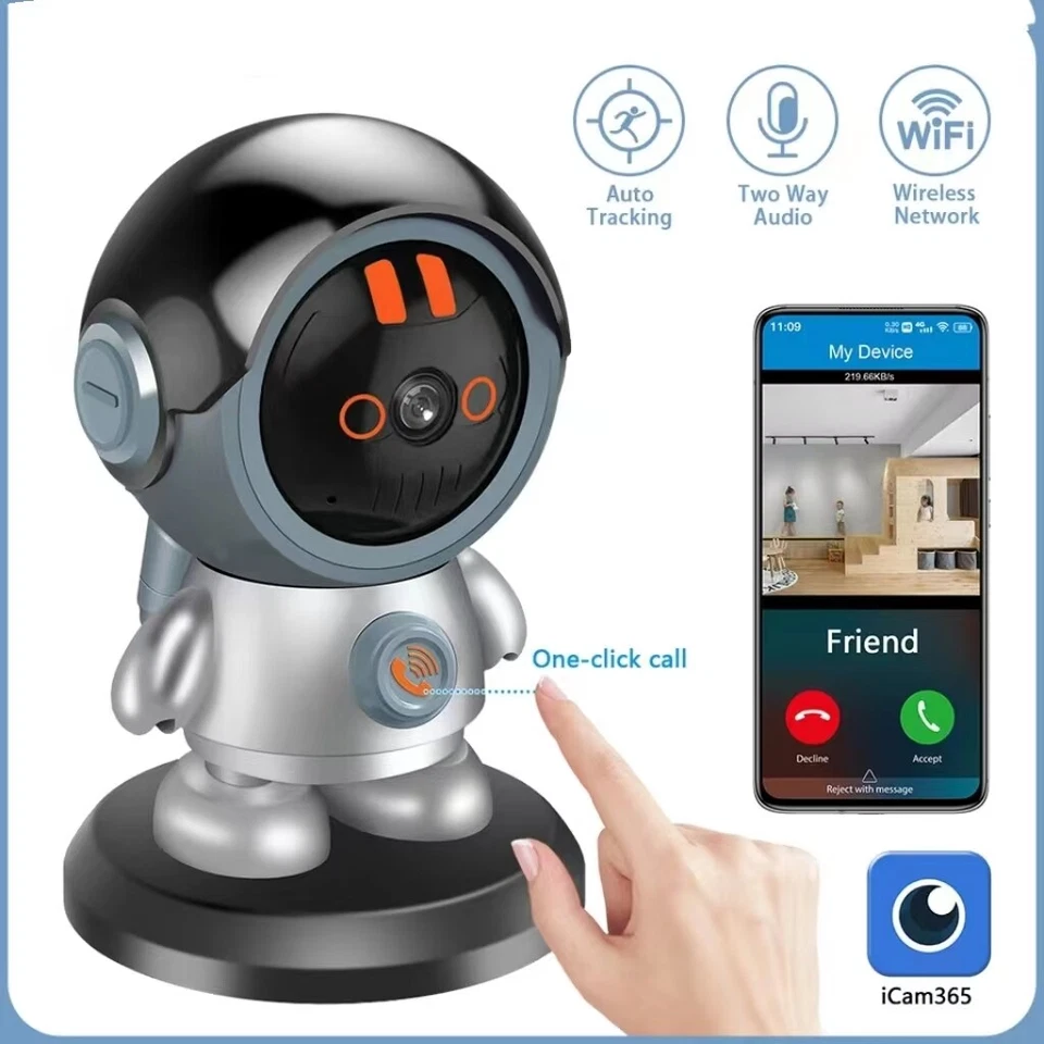 3MP Mini WiFi Robot Camera Home Security Human Detect One Key Call Baby Monitor - Image 2 of 4