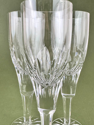 3 Royal Leerdam Rubato Thumbprint Vertical Cut Crystal Fluted Champagne Glasses