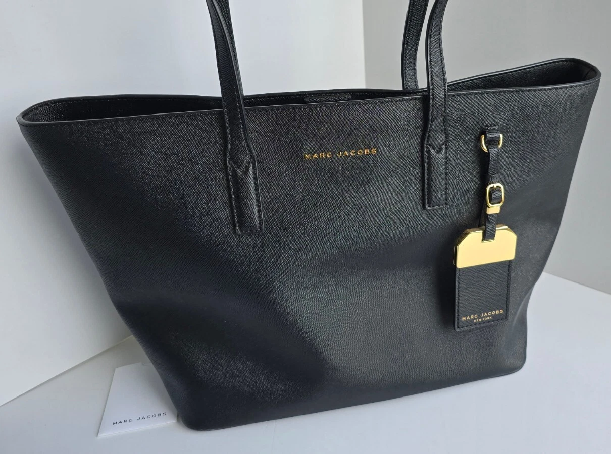 MARC JACOBS Luggage Tag black Faux Leather Tote Bag purse handbag M0014110