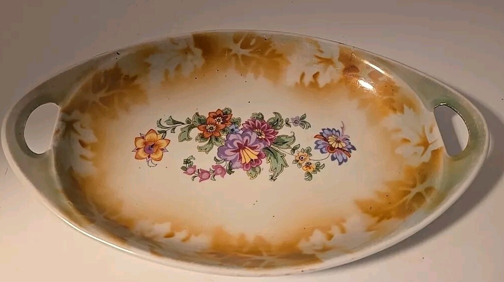 Vintage Relish Tray Dish PK Unity Germany Floral Plate Oval Plate