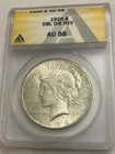 1926 PEACE silver dollar. ANACS AU58 doubled die reverse (leaves). Error. #116