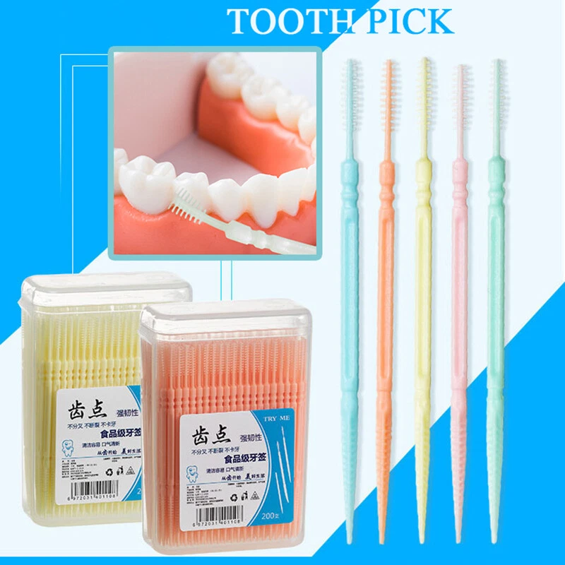 Palillo de dientes para cuidado bucal cepillo interdental hilo dental limpieza de dientes 200 piezas desechables+ Foto 2 de 4