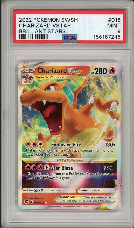 2022 Pokemon SWSH Brilliant Stars Charizard VSTAR #018 PSA 9
