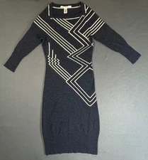 Diane von Furstenberg Gray Geometric 100% Wool Stretch Body Dress Size S/P