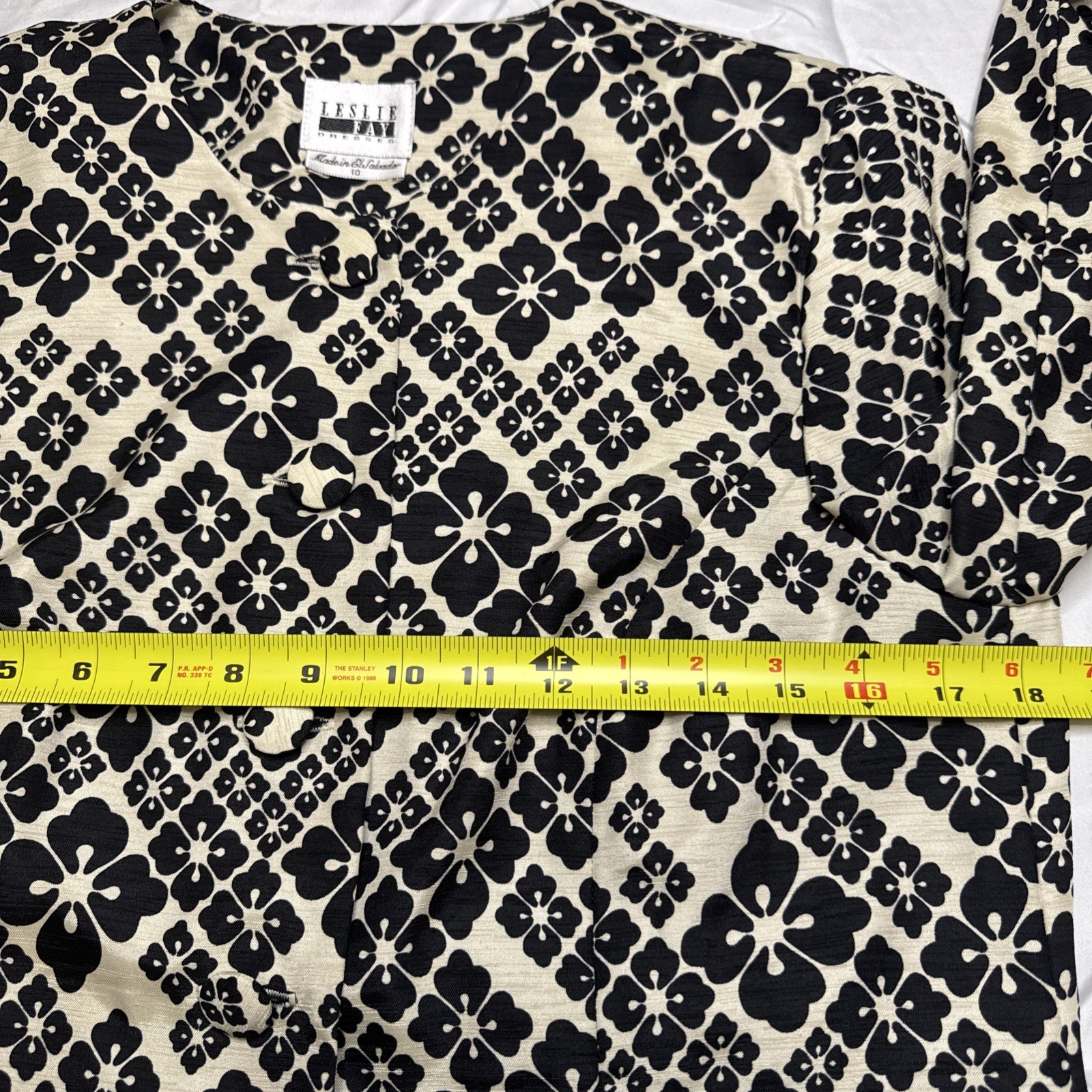 Leslie Fay Womens Vtg Black Cream Floral Geometric Button Front Jacket Size 10 image 5