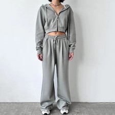 Casual Women's Suit Solid Color Long Sleeve Zip Hoodie Drawstring Sweatpants