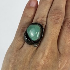 Vintage Native American Sterling Silver Green Webbed Turquoise Ring Size 6.5