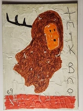e9Art ACEO man in reindeer suit outsider art brut naive