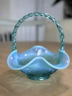 Fenton Vintage Glass Ruffled Basket Candy Dish *Glows* Stamped & OG Sticker EC