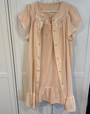 Vntg Nightgown Robe Embroidered Floral Mini Orange Sz Sm Cottage Granny