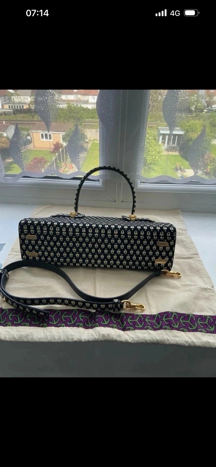Tory Burch Lee Radziwill Top Handle Bag Navy Print Crossbody NWOT image 3