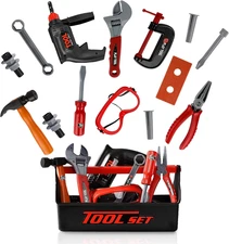 Tool Box for Kids 22-Piece Boys & Girls Construction Toy Playset W/Carry Chest,