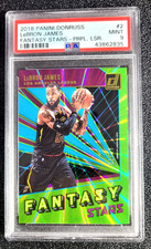 2018 PSA 9 MINT LEBRON JAMES SP /25 FANTASY STARS PURPLE LASER G6566