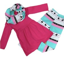 Girl  s 2T - 3Pc Reindeer Outfit W/ Infinity Scarf Matching Leggings Christmas