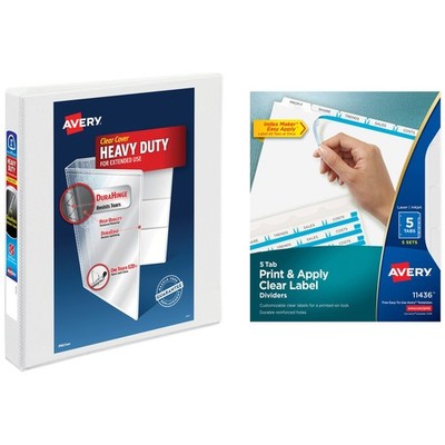 Avery Heavy-Duty View 3 Ring Binder, 1 Inch, 5 Tab Easy Print & Apply Dividers