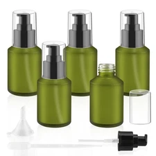 5 Pieces 60ml/2oz Empty Green Glass Lotion Pump Bottles,Refillable Essential ...