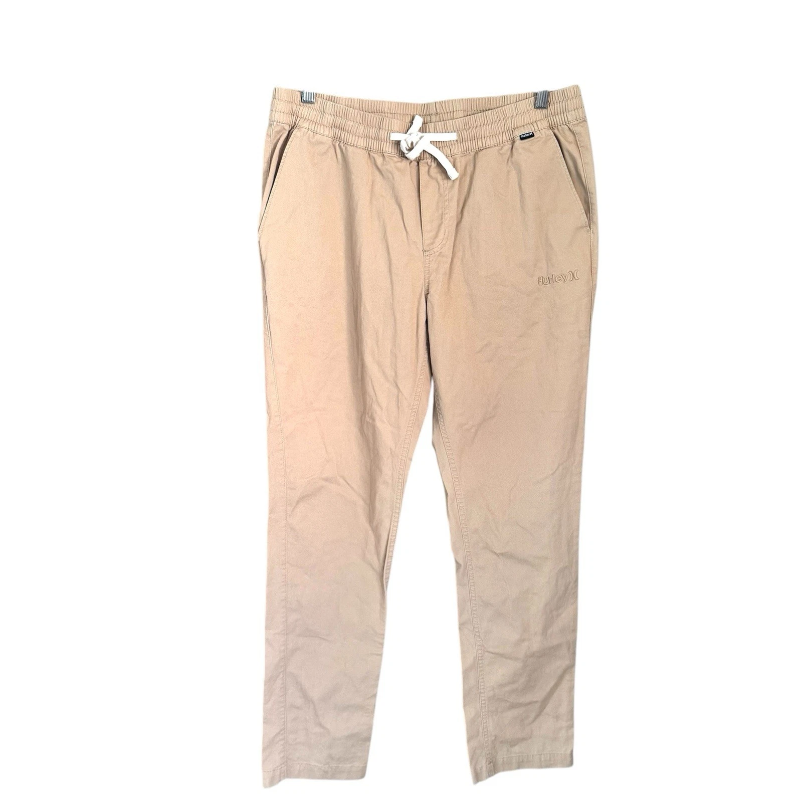 Hurley MENS Pull On Cotton Tapered Drawstring Jogger Pants Tan Size Large