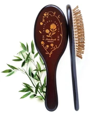 Brown Bamboo Bristle Hair Brush - Wooden Paddle Brush for Hair Growth, Scalp Mas