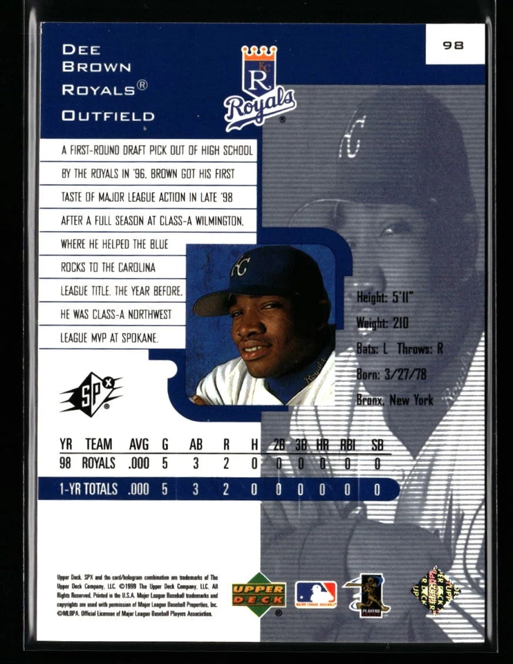 Dee Brown 1999 SPx #98 #/1999 Kansas City Royals - Image 2 of 2