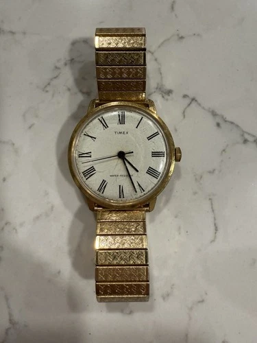 Vintage 1976 Marlin Men’s Timex Watch 26160 Roman Numeral White Dial