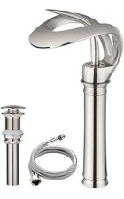Elegant Bathroom Sink Faucet Single Hole, Waterfall Brushed Nickel Vessel Sink
