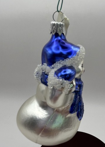 Snowman Blue Hat Scarf Bubble Glitter Blown Glass Ornament Czech Republic 4” - Picture 5 of 8