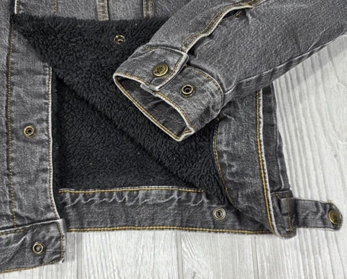 Chubbies Men's Fade Gray Denim Sherpa Black Lined Trucker Jacket Pockets Size M image 12