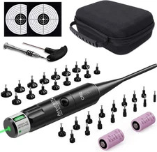 Green/Red Laser Bore Sight Kit with 32 Adapters, Fit .17 Cal to 12 Gauge, Easy