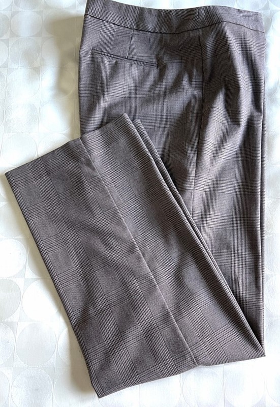 TALBOTS Signature Brown Houndstooth Stretch Rayon Dress Pants Straight Leg 14