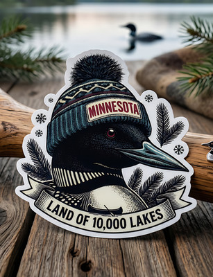 Minnesota Loon Sticker   Winter Beanie, Pine Branch, Land of 10,000 Lakes